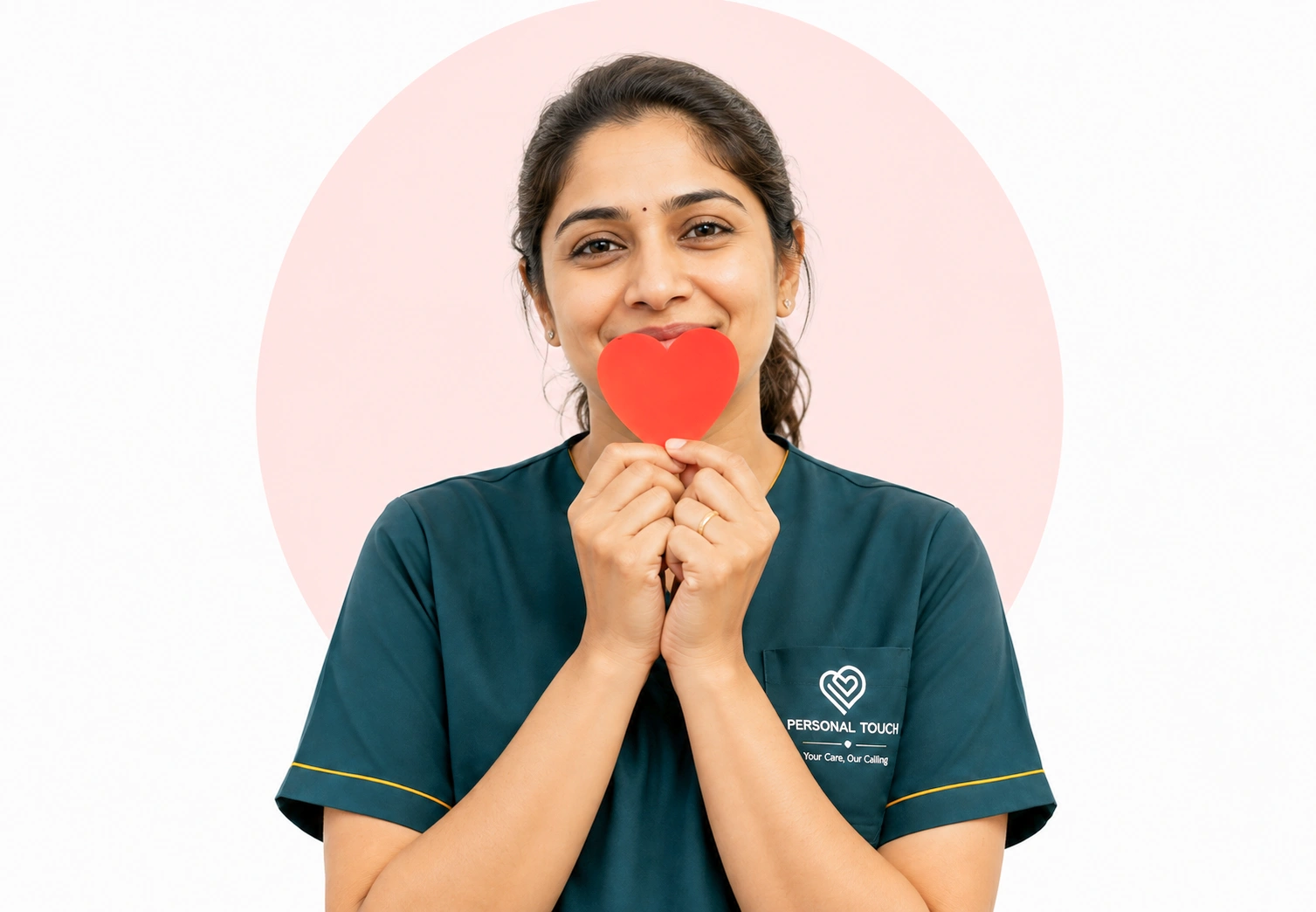 Caregiver holding heart cutout