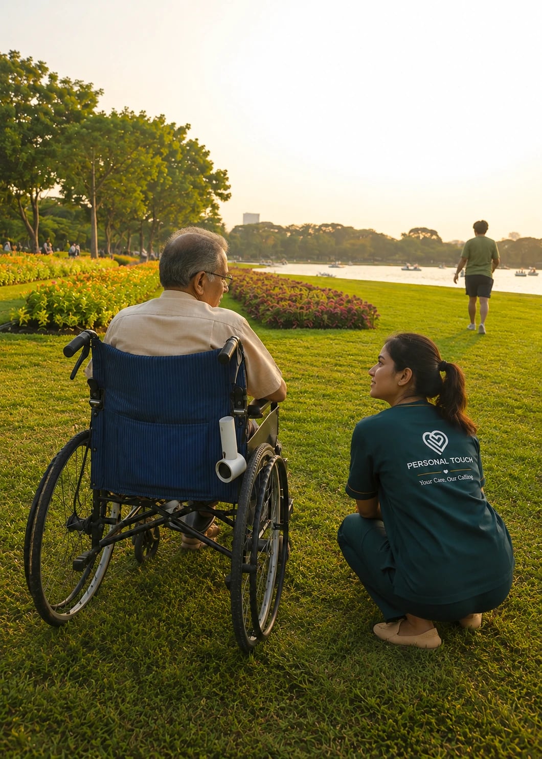 Caretaker with senior outdoors
